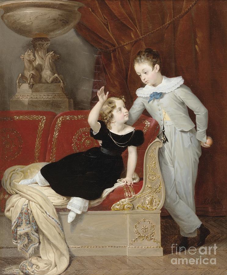  Portrait Of Two Children In An Empire Interior Painting by Celestial Images