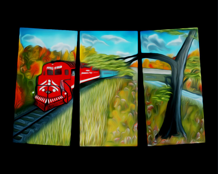  Red Train Passage Dreamy Mirage Painting by Claude Beaulac