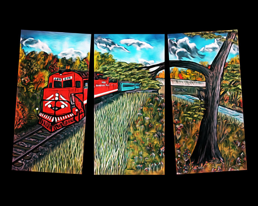 Fall Painting -  Red Train Passage - Elegance With Oil by Claude Beaulac