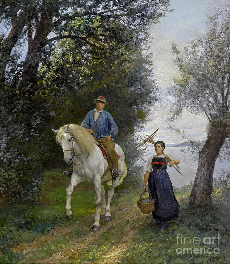  Rider and Farmer Wife at the Lake Painting by MotionAge Designs