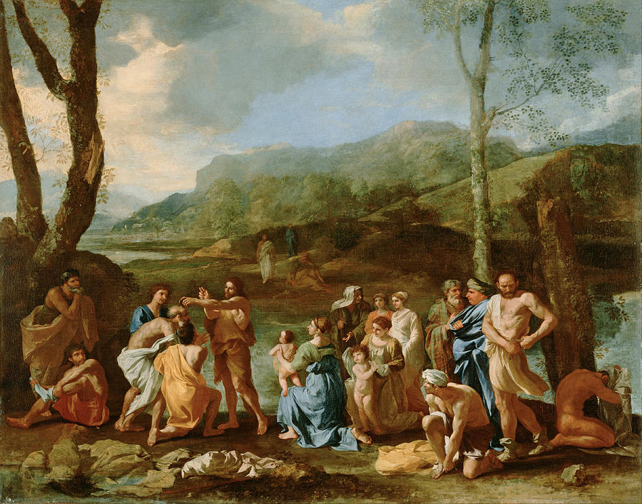  Saint John Baptizing in the River Jordan #2 Painting by Nicolas Poussin