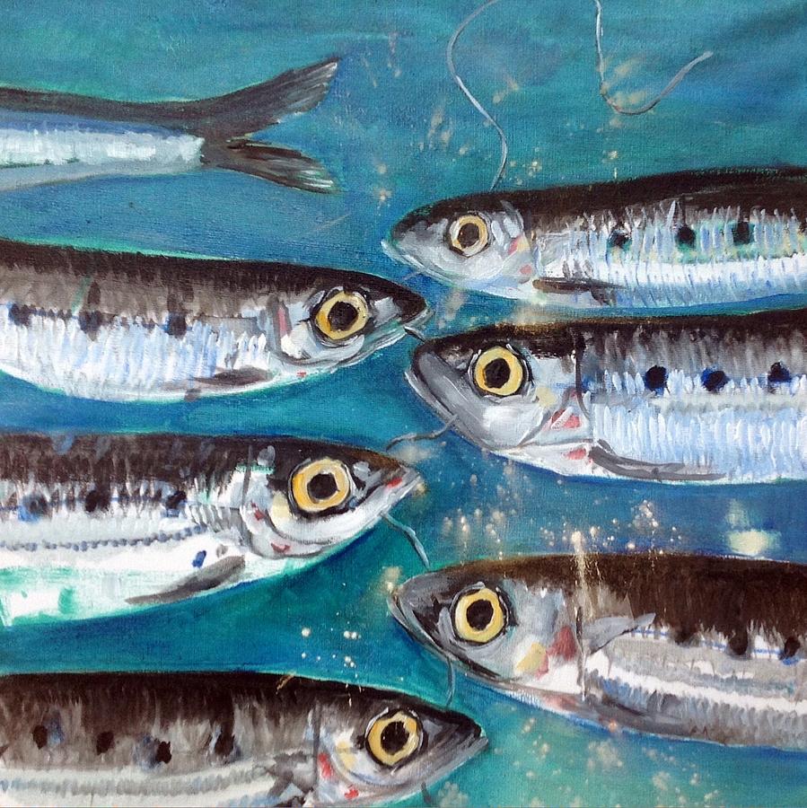  Sardine Faceoff Painting by Chris Walker