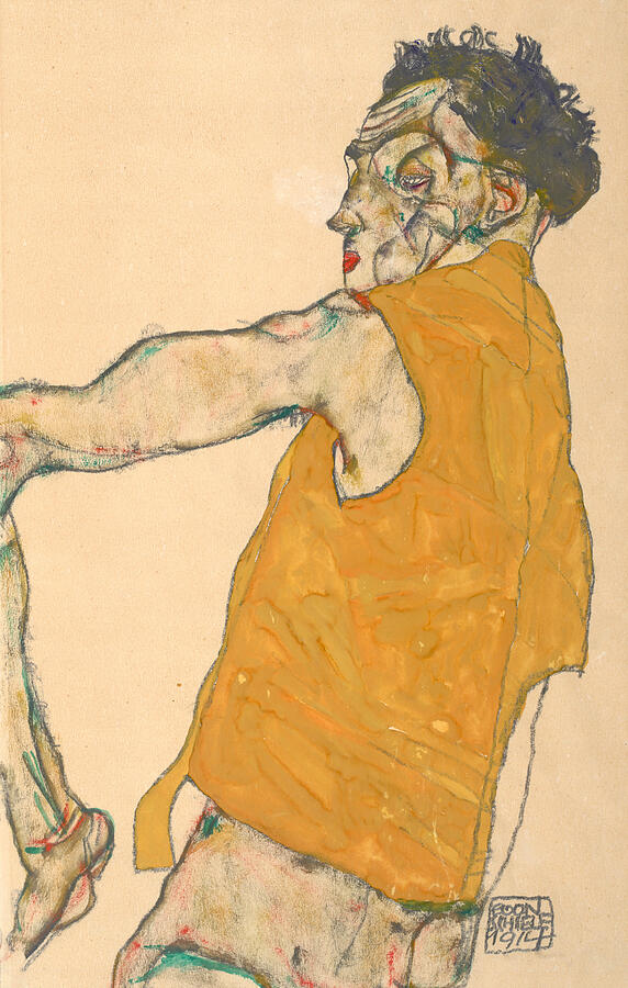 Self-Portrait in Yellow Vest, from 1914 Painting by Egon Schiele