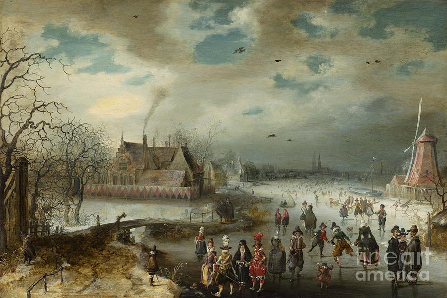 Adam Painting -  Skating on the Frozen Amstel River  by Celestial Images