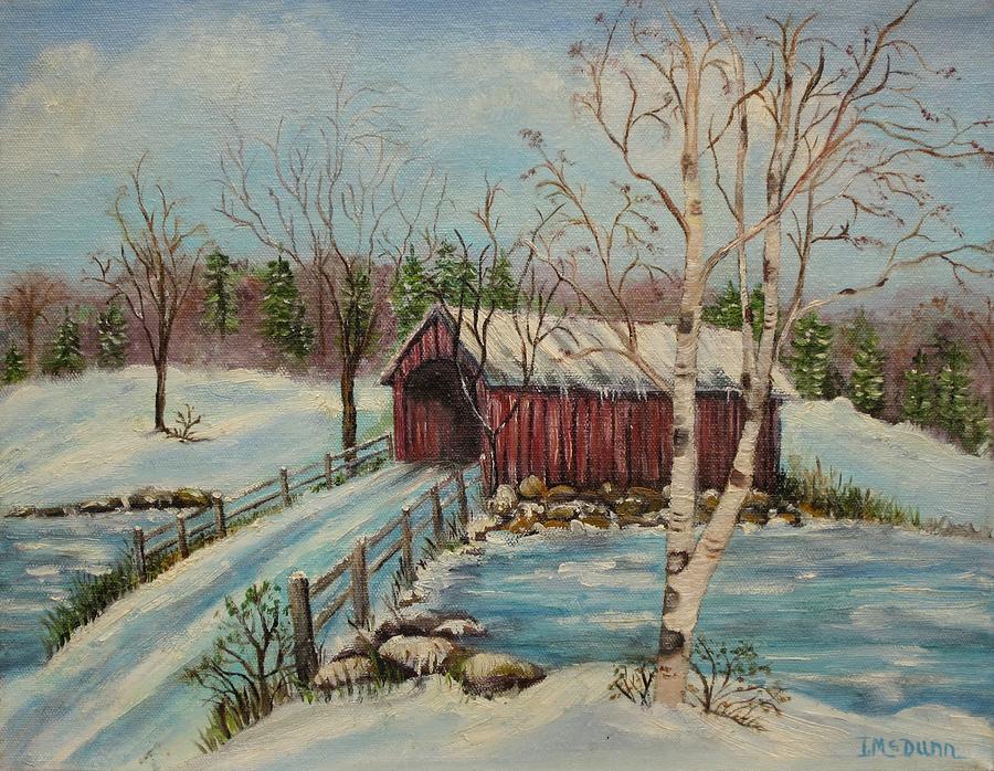 Snow Covered Bridge Painting by Irene McDunn