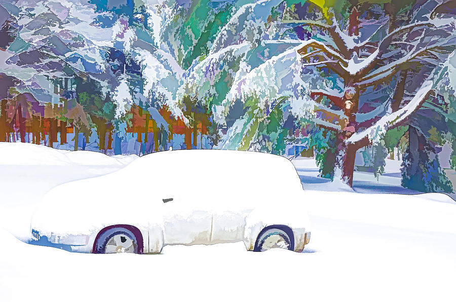  Snow covered trees and cars Painting by Jeelan Clark
