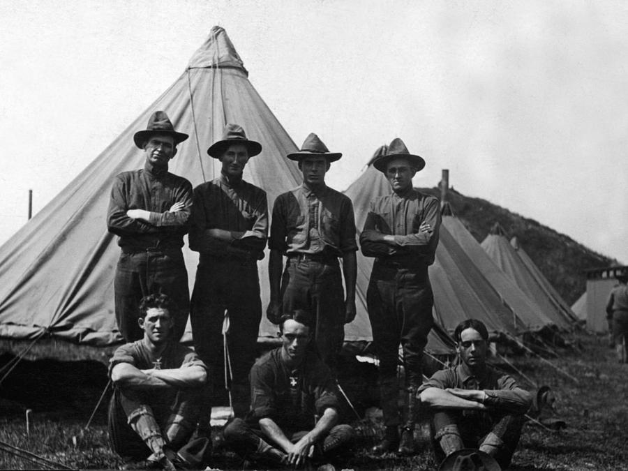 Vintage Photograph -  Soldiers Posing In Front Tents 19171918 Black by Mark Goebel