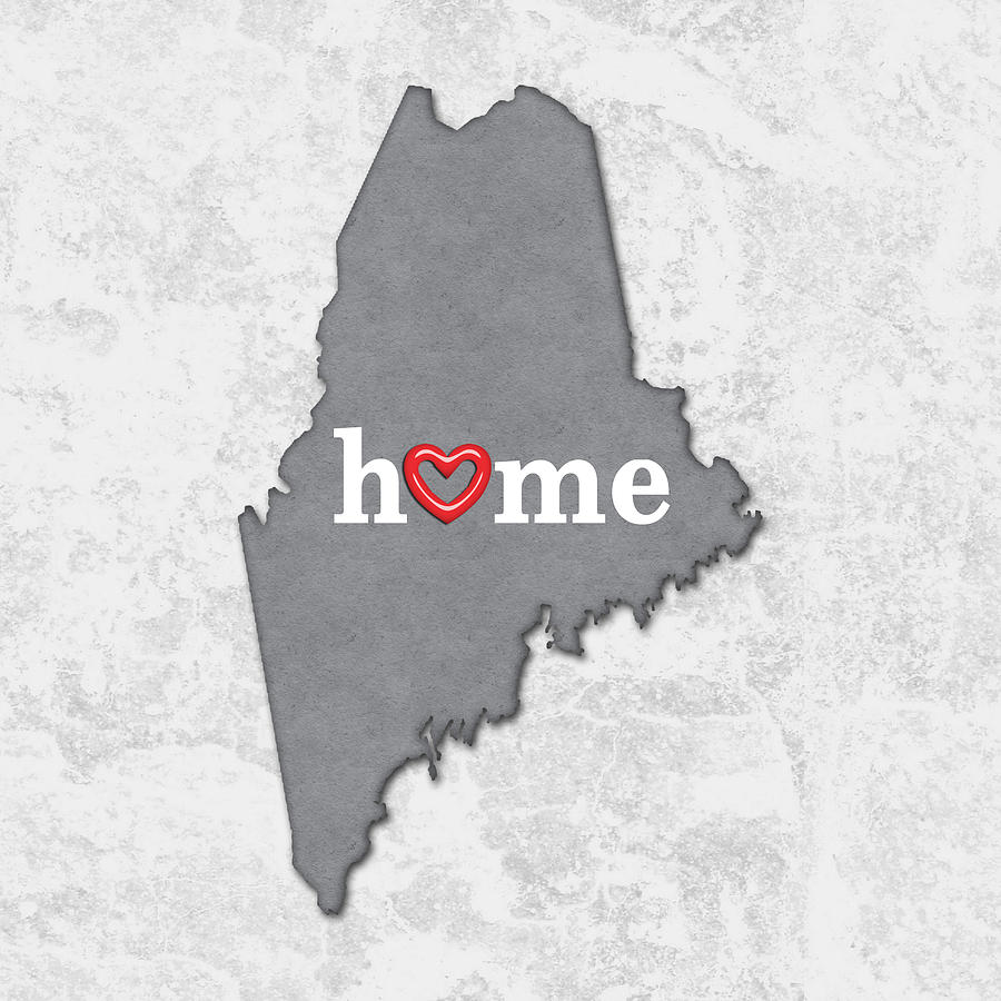 Map Painting -  State Map Outline MAINE with Heart in Home by Elaine Plesser