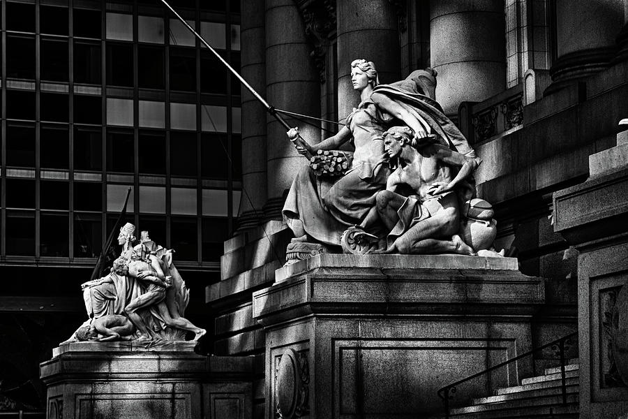 New York City Photograph -  Statues by Entrance To Museum by Val Black Russian Tourchin