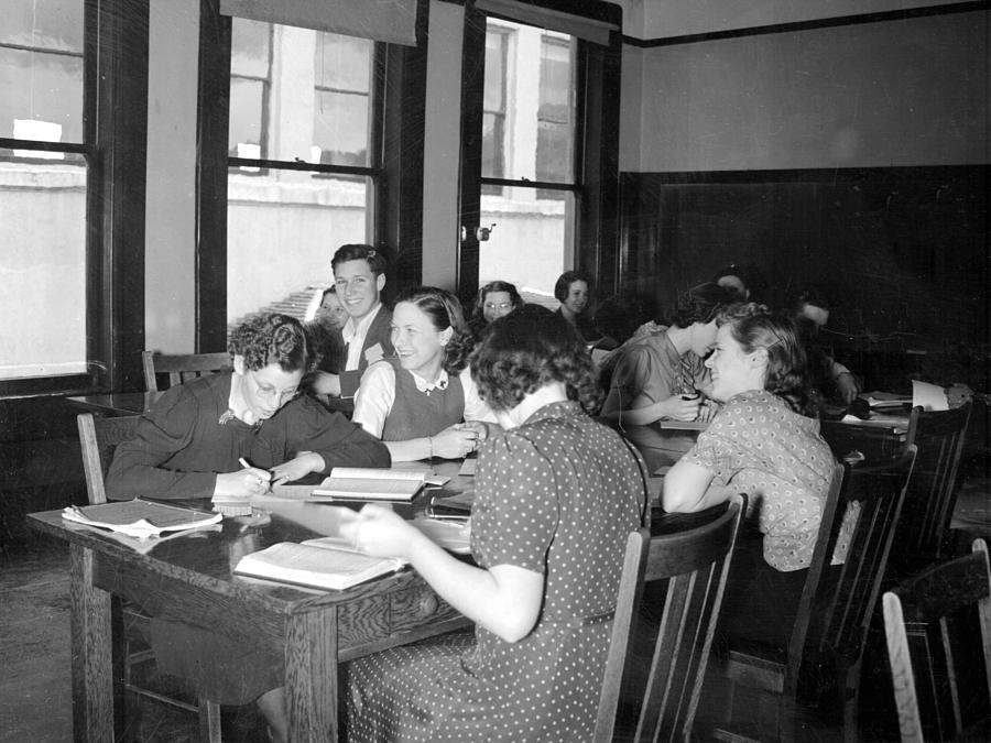 Students Studying Circa 1940 Black White 1940s Photograph by Mark ...