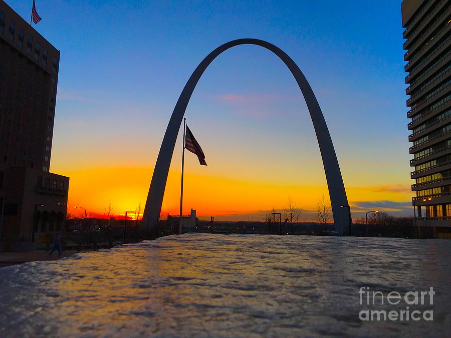  Sunrise at the Gateway Arch 031716  Photograph by Debbie Fenelon
