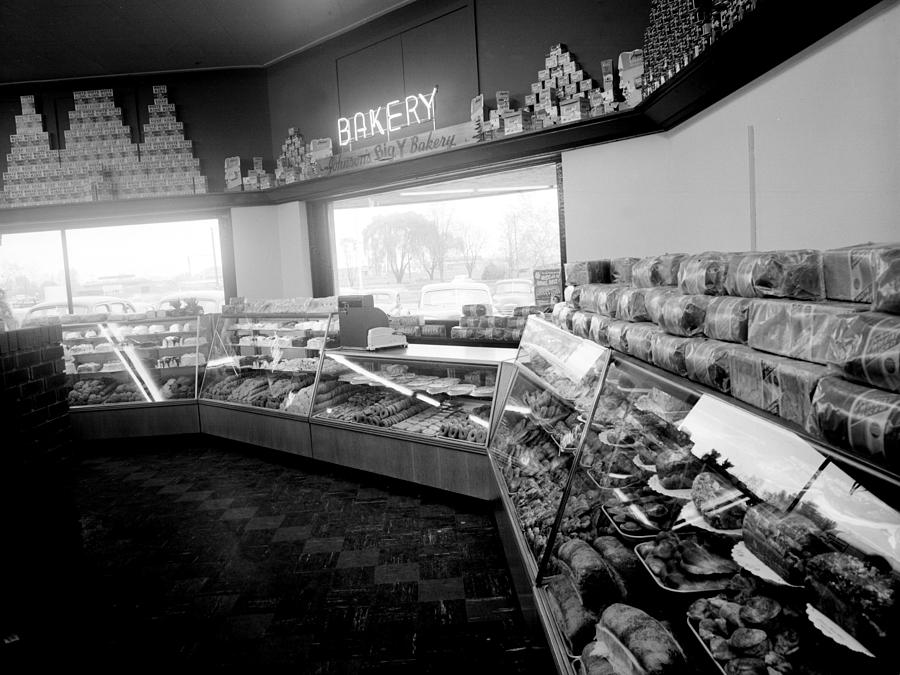 Super Market Bakery Counter 1950s Black White Photograph by Mark Goebel