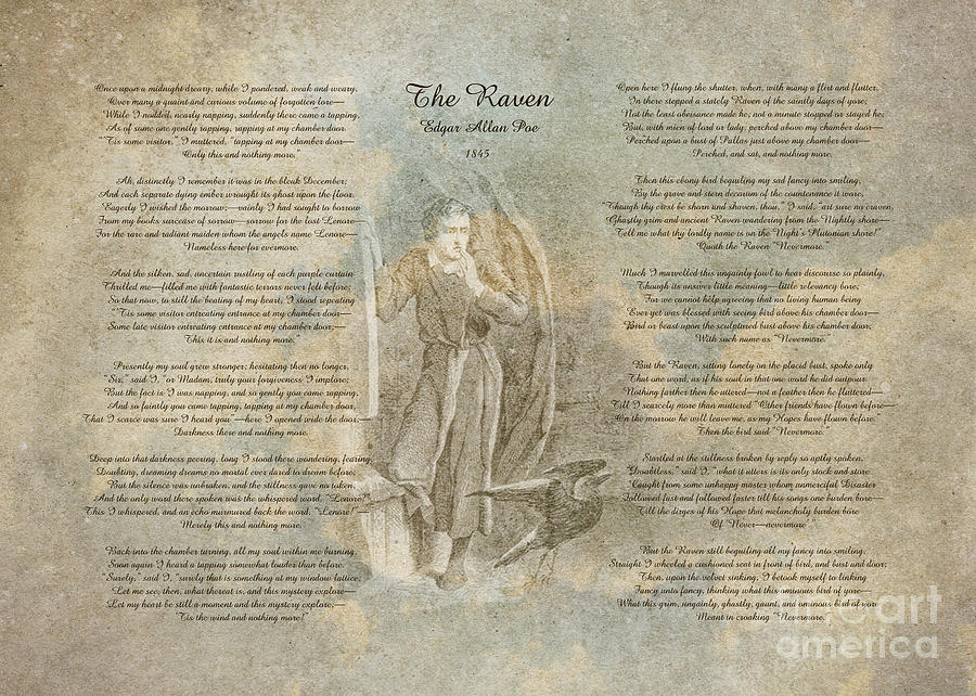 Inspirational Digital Art -  The Raven By Edgar Allan Poe by Olga Hamilton