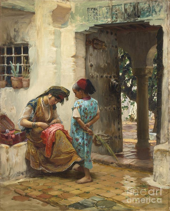 Frederick Arthur Bridgman Painting -  The Sewing Lesson by Celestial Images