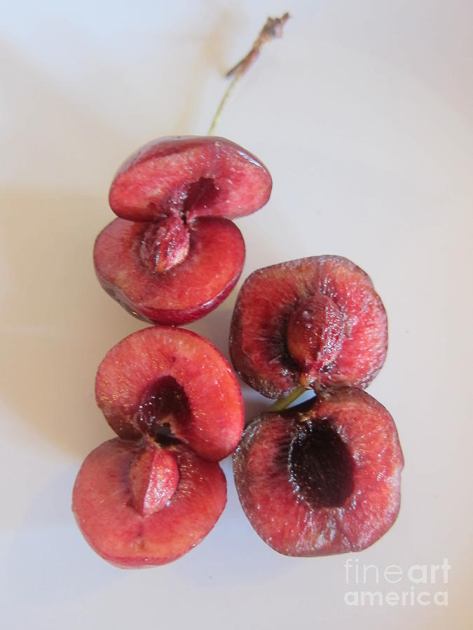  Three Sliced Cherries Photograph by Funmi Adeshina