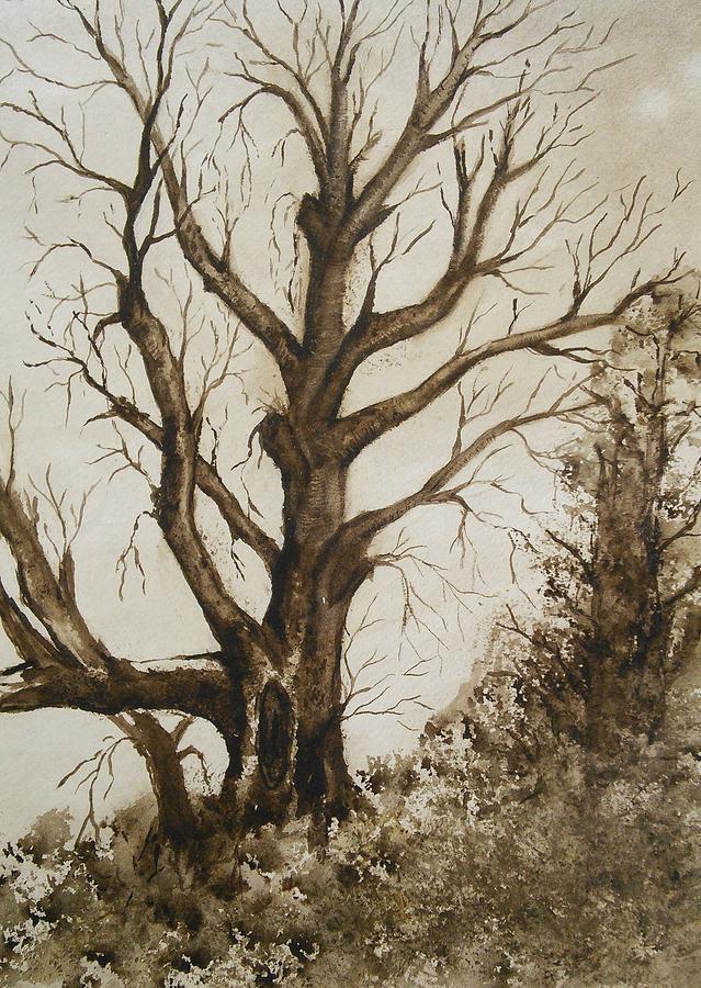  Tree in Sepia-One Dead Tree  Painting by Susan Nielsen