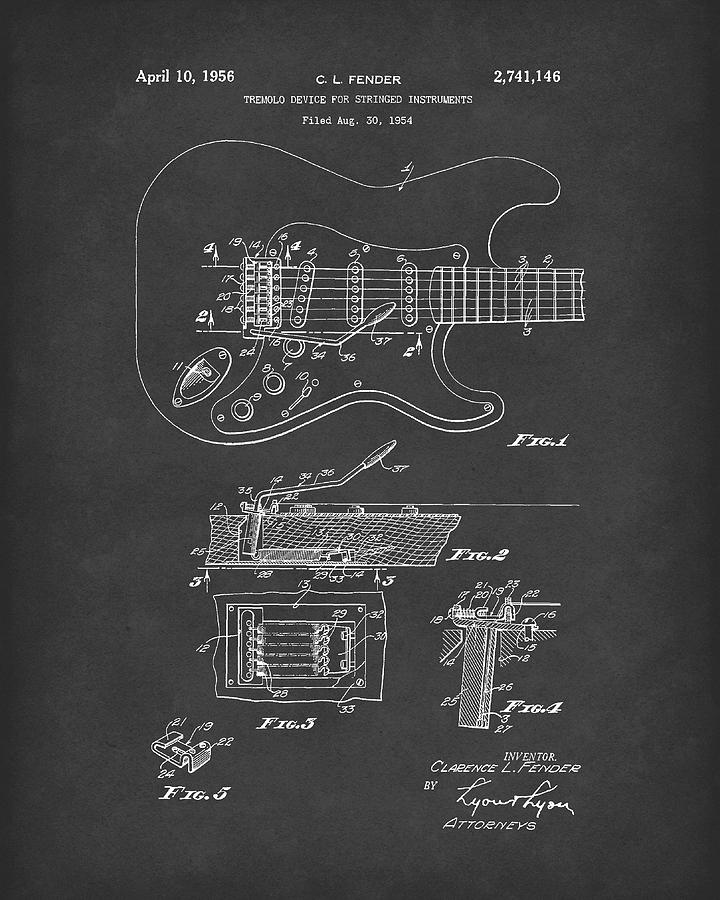  Tremolo Device 1956 Patent Art Black2 Drawing by Prior Art Design