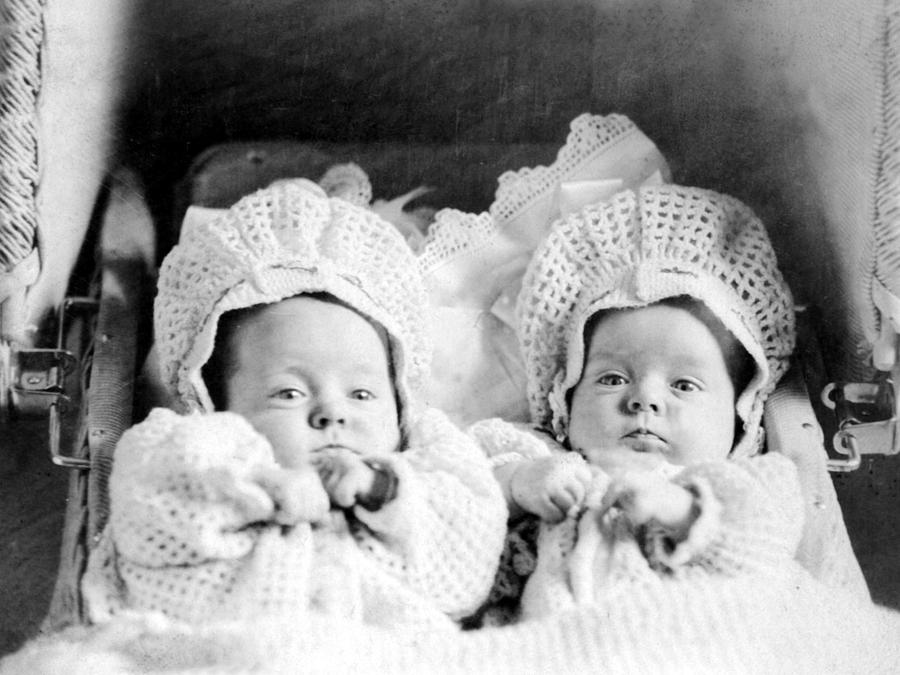 Vintage Photograph -  Twins In Baby Buggy 1910s Black White Archive by Mark Goebel