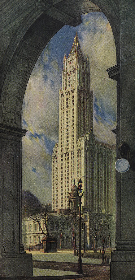 Architecture Painting -  View Of The Woolworth Building by American School
