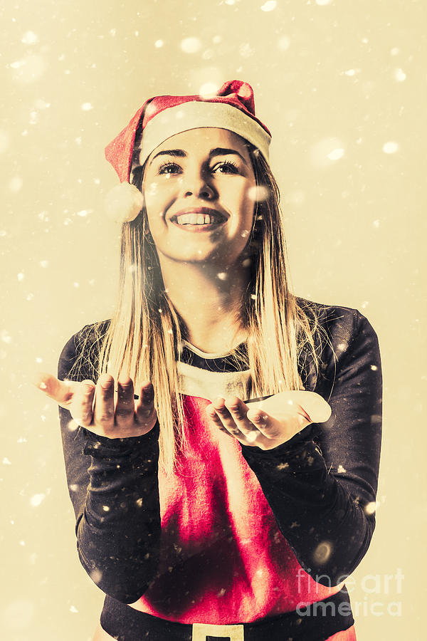  Vintage girl celebrating a white Christmas Photograph by Jorgo Photography