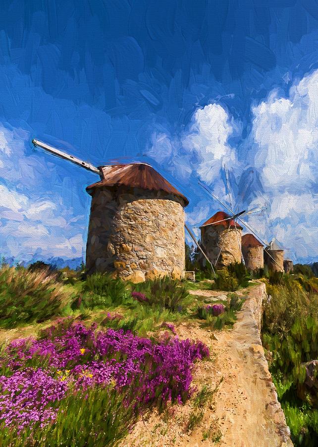  Windmills of Portugal Digital Art by Charmaine Zoe
