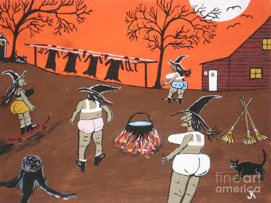 Halloween  Witches Wash Day Painting Painting by Jeffrey Koss