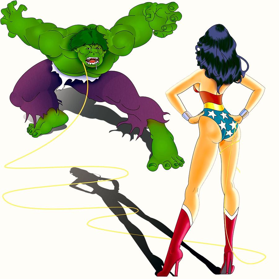 Wonder Woman Painting -  Wonder Woman Vs Hulk by Lynn Rider