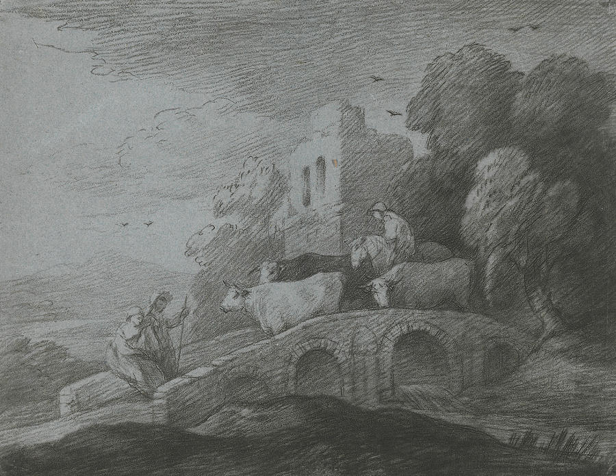  Wooded Landscape with Herdsman Driving Cattle over a Bridge Relief by Thomas Gainsborough