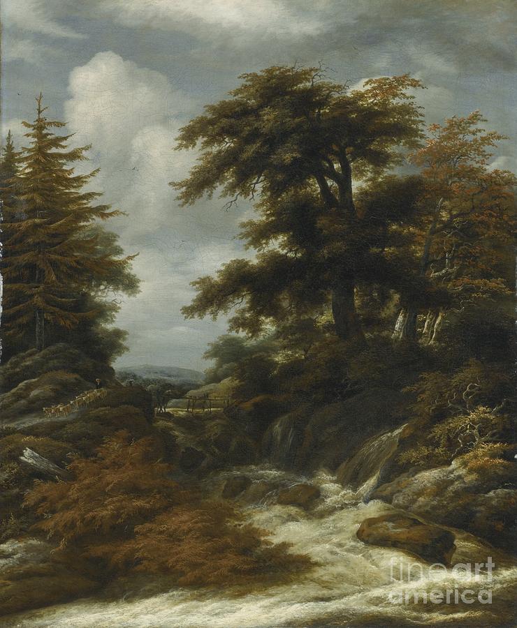  Wooded Landscape With Waterfall Painting by Celestial Images