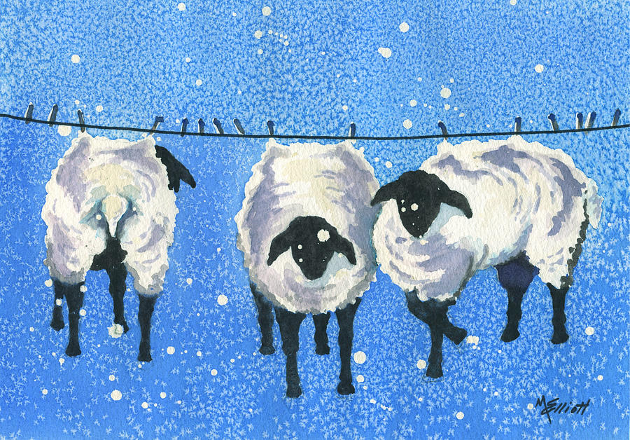 Sheep Painting -  WOOL   Wash cold Line dry Only by Marsha Elliott