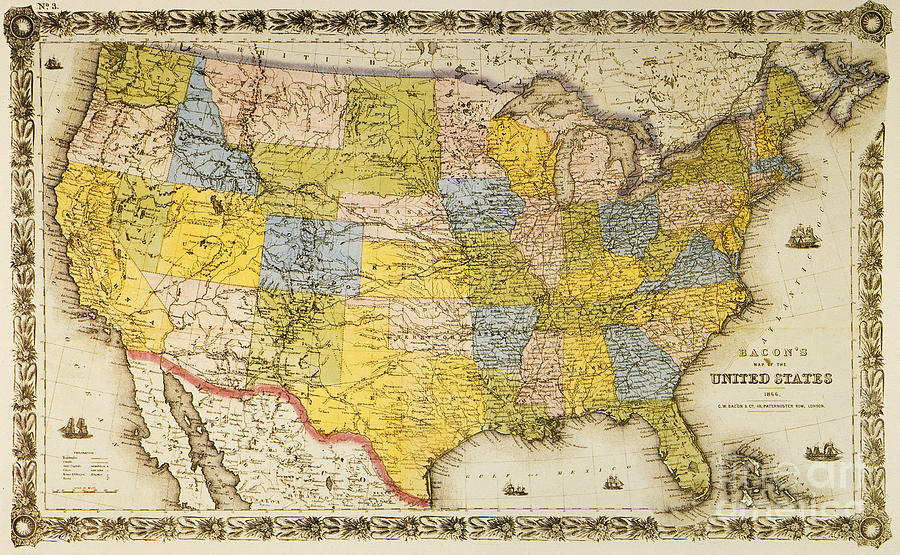 United States Map, 1866 #0007428 Painting by Granger