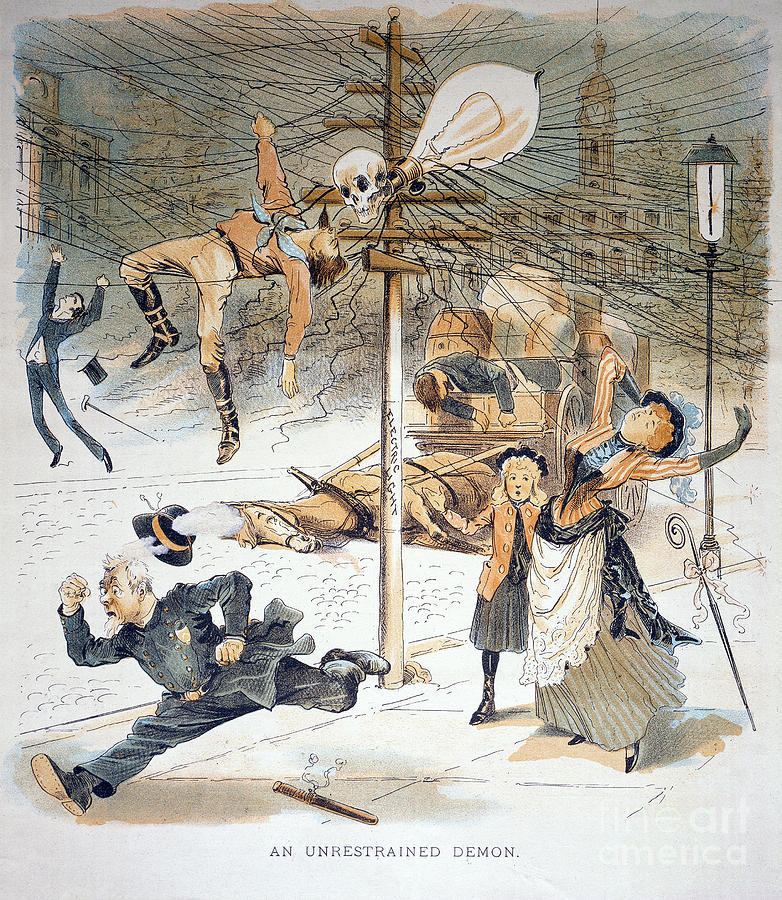 Electricity Cartoon, 1889 #0009951 Painting by Granger