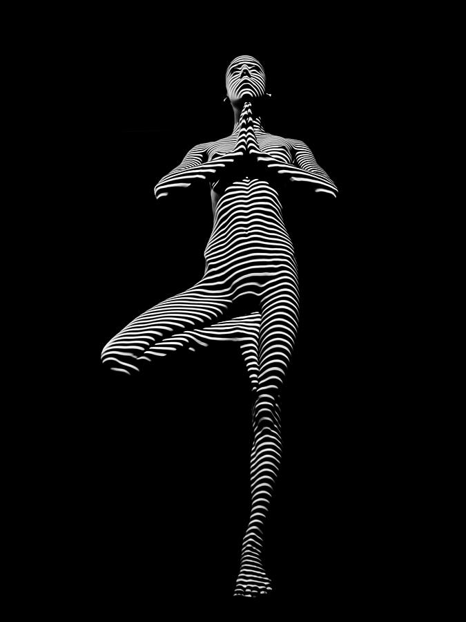 0027-DJA Yoga Balance Black White Zebra Stripe Photograph by Chris Maher Photograph by Chris Maher
