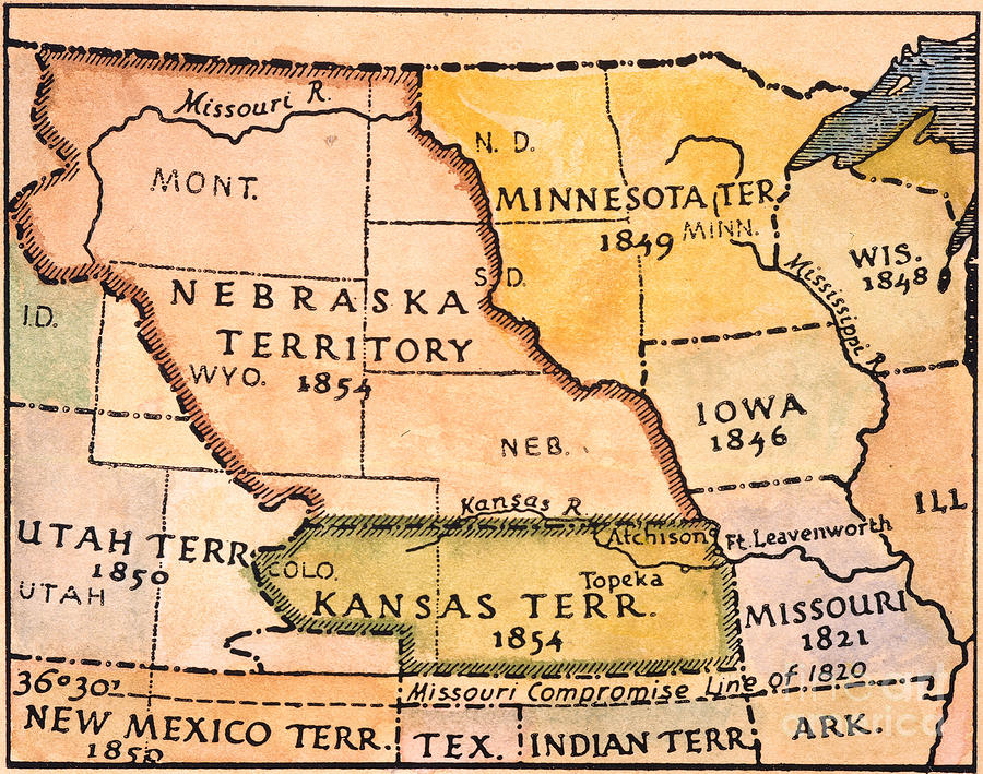 Map Painting - Kansas-nebraska Map, 1854 #0041276 by Granger