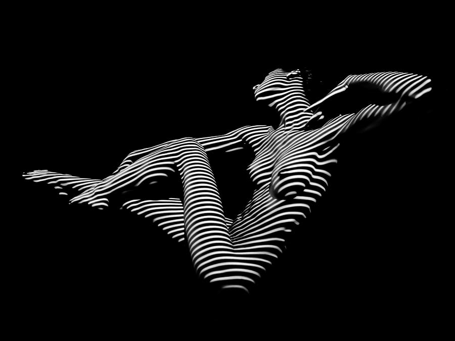 0043-DJA BW Zebra Woman Striped Girl Topographic Abstract Sensual Body Art Photograph by Chris Maher