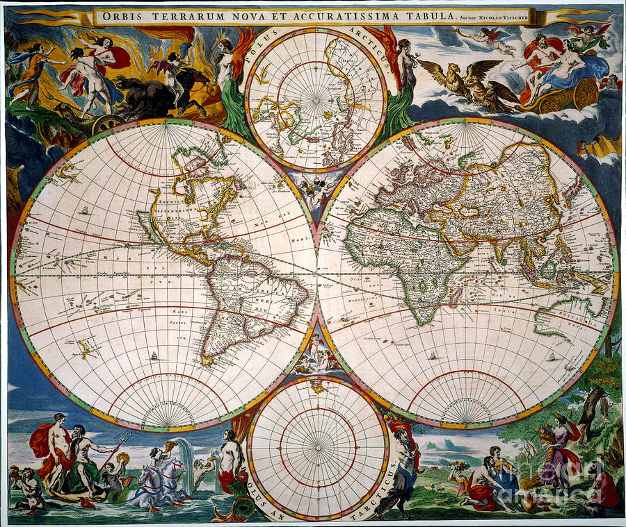 World Map, 17th Century Painting by Granger - Fine Art America