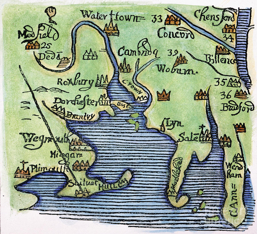 New England Map 1677 #0057713 Painting by Granger