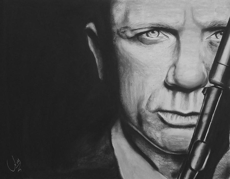 Daniel Craig Drawing - 007 by Jimmy Chard