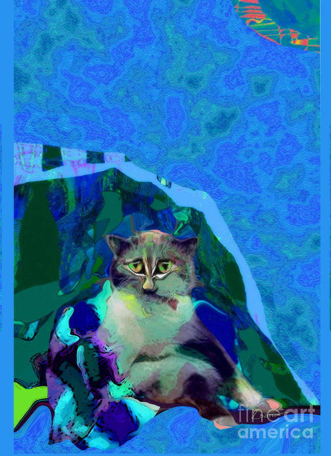 007 The Under Covers Cat Mixed Media