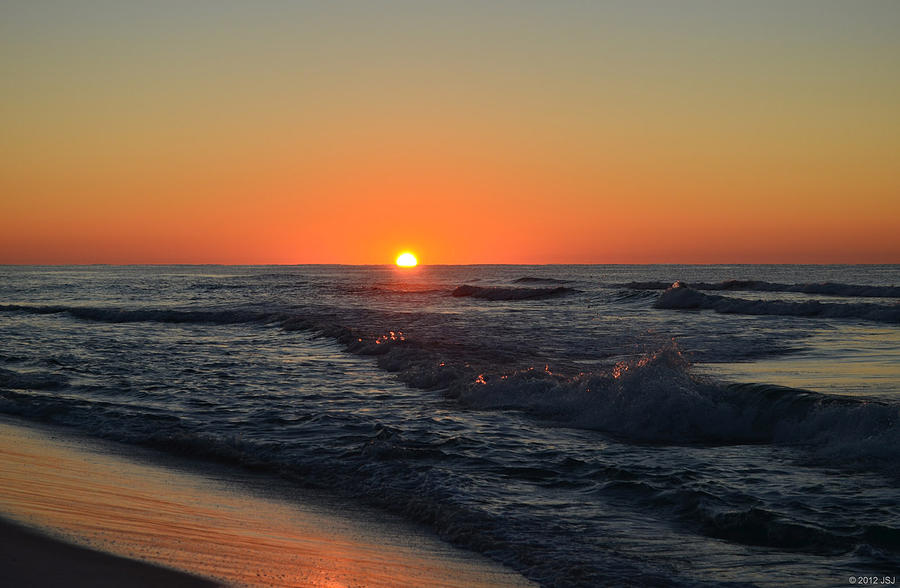 0128 Sunrise over Navarre Beach Waves Photograph by Jeff at JSJ Photography
