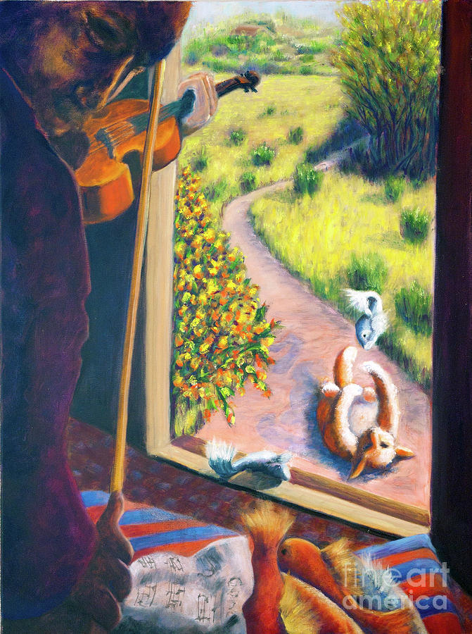 01349 The Cat and The Fiddle Painting by AnneKarin Glass