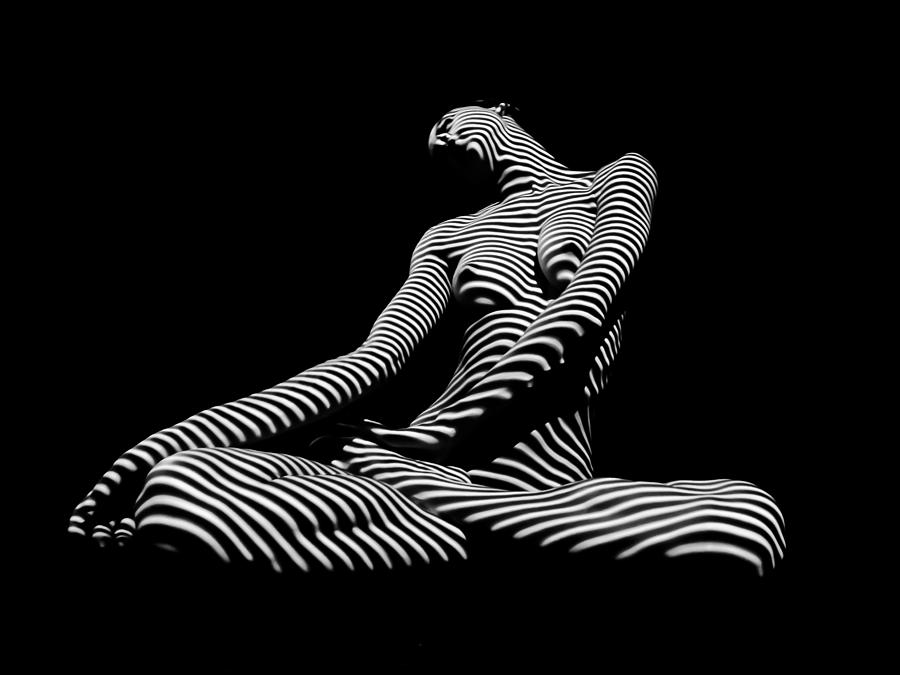 0174-DJA Lotus Zebra Woman Sensual Feminine Black and White Figure Study Photograph by Chris Maher