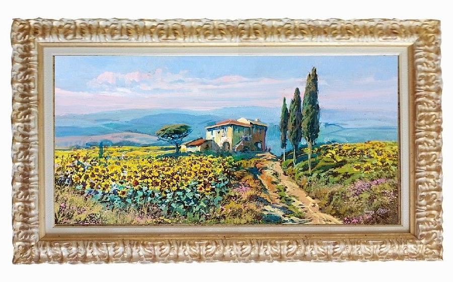 Sunset Painting - 02 Tuscany bloomed landscape by Giuseppe Landi