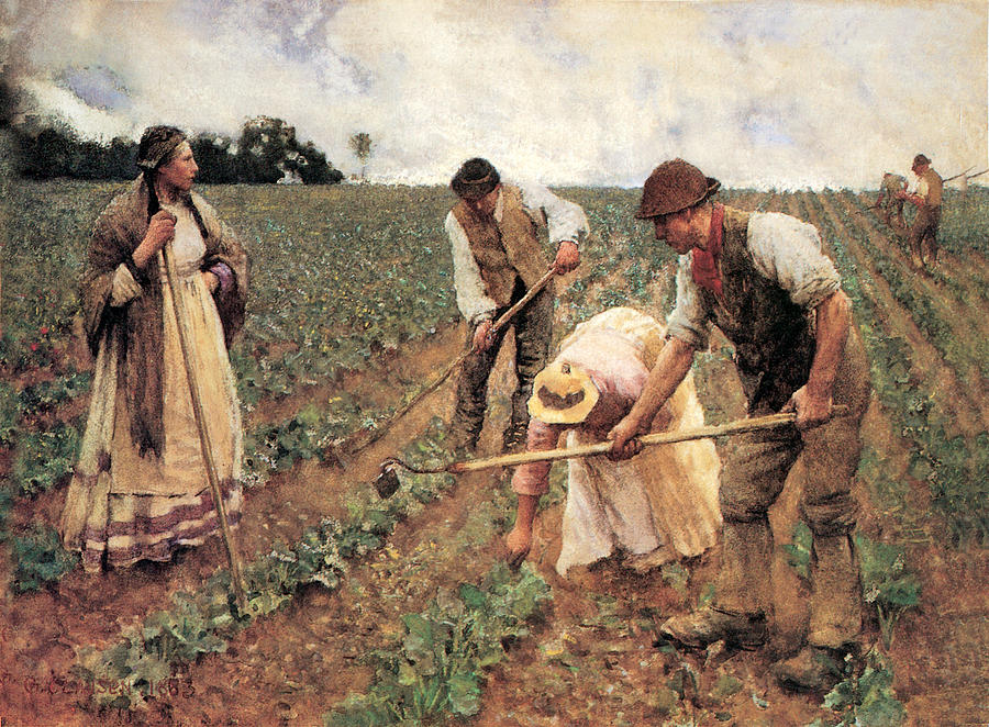George Clausen Painting - Hoeing Turnips by George Clausen