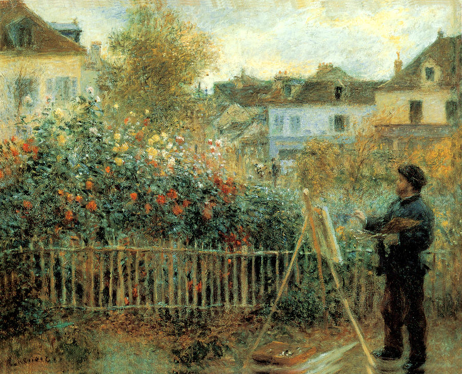 Monet Painting in His Garden in Argenteuil Painting by Pierre Augusta Renoir