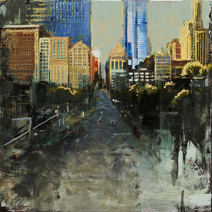 Chicago Painting - 068 Roads Houses Skyscrapers Chicago city Street by Maryam Mughal