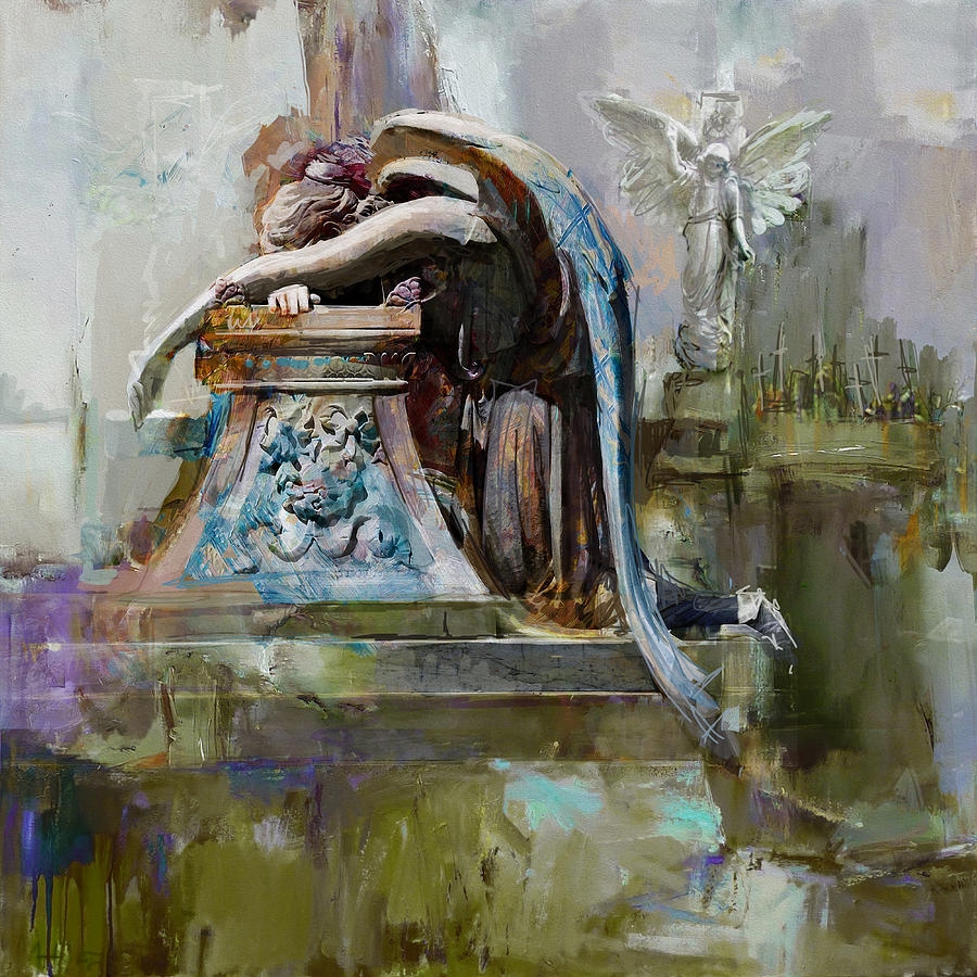 069 Angel of Grief Glenwood Cemetery-Washington Avenue road Houston Texas Painting by Maryam Mughal