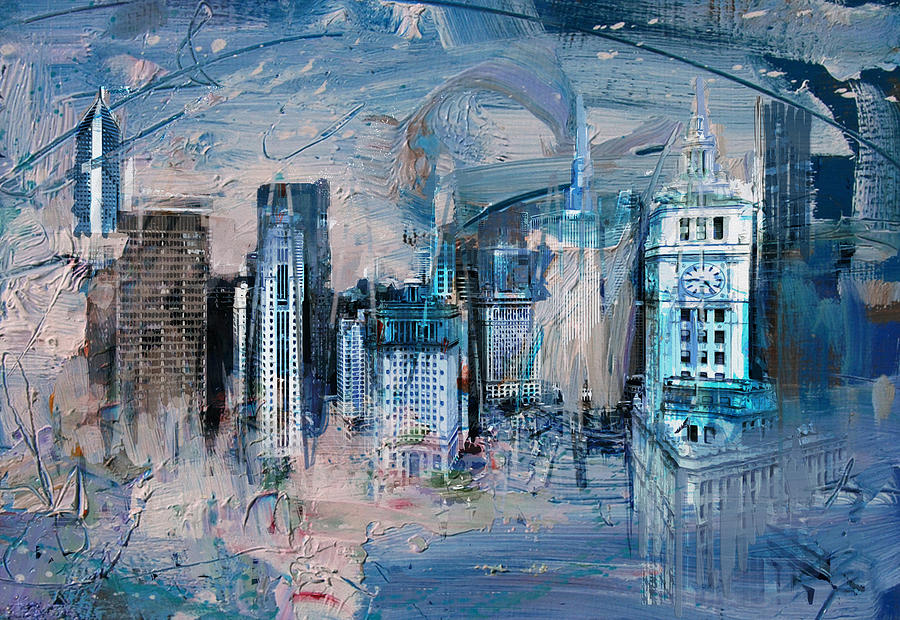 072 Wrigley buildings in Chicago. Painting by Maryam Mughal