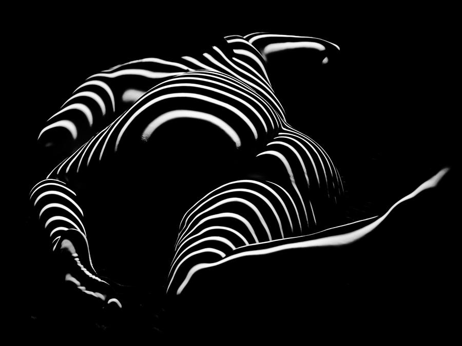 0758-AR Rear View BBW Zebra Woman Large Full Figured Powerful Female Black and White Abstract Maher Photograph by Chris Maher