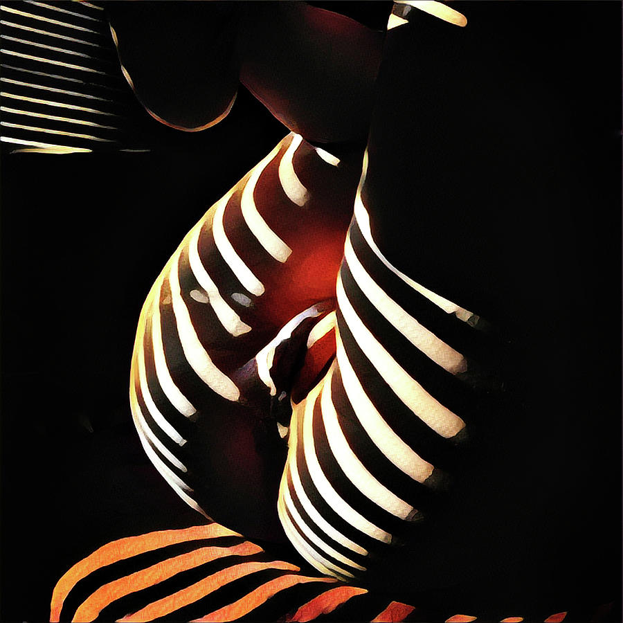 0885s-AK Vulval Portrait Zebra Striped Nude Legs Up rendered in Composition style Digital Art by Chris Maher
